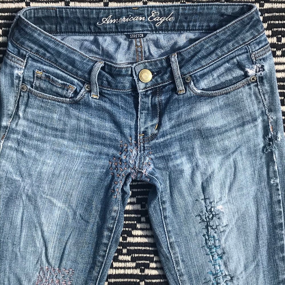 AE Mended&Patched Low Rise jeans sz2 - Picture 5 of 11